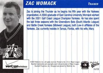 2005 MultiAd Trenton Thunder #4 Zac Womack Back