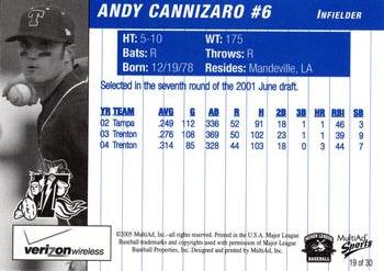 2005 MultiAd Trenton Thunder #19 Andy Cannizaro Back