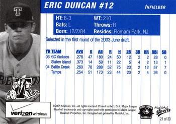 2005 MultiAd Trenton Thunder #21 Eric Duncan Back