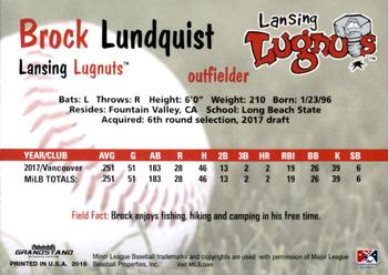 2018 Grandstand Lansing Lugnuts #NNO Brock Lundquist Back