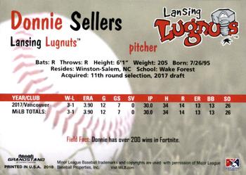 2018 Grandstand Lansing Lugnuts #NNO Donnie Sellers Back