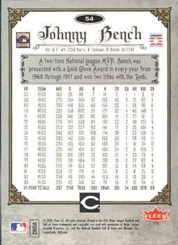 2006 Fleer Greats of the Game #54 Johnny Bench Back