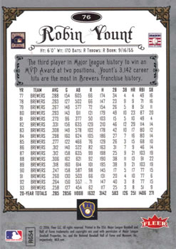 2006 Fleer Greats of the Game #76 Robin Yount Back
