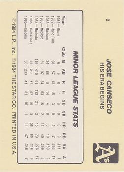 1986 Star Jose Canseco - Glossy #2 Jose Canseco Back