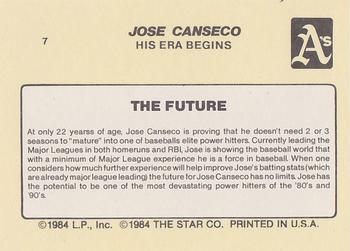 1986 Star Jose Canseco - Glossy #7 Jose Canseco Back