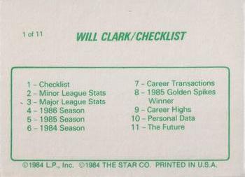 1988 Star Will Clark #1 Will Clark Back