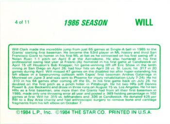 1988 Star Will Clark #4 Will Clark Back