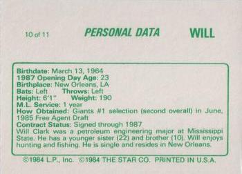 1988 Star Will Clark #10 Will Clark Back
