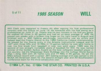 1988 Star Will Clark - Glossy #5 Will Clark Back