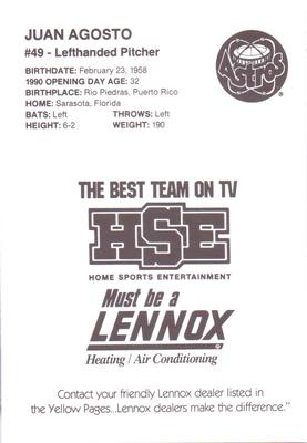 1990 HSE Lennox Houston Astros #NNO Juan Agosto Back