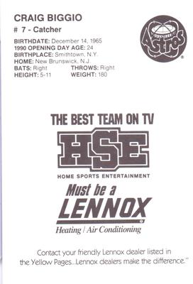 1990 HSE Lennox Houston Astros #NNO Craig Biggio Back