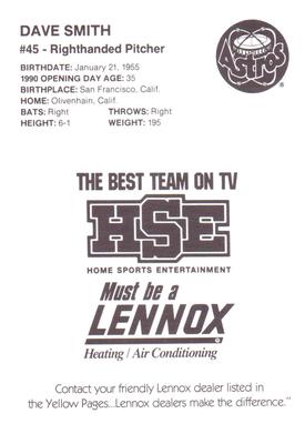 1990 HSE Lennox Houston Astros #NNO Dave Smith Back