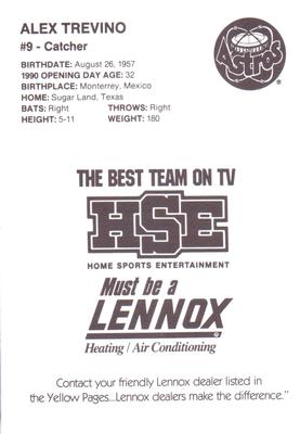 1990 HSE Lennox Houston Astros #NNO Alex Trevino Back