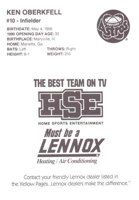 1990 HSE Lennox Houston Astros #NNO Ken Oberkfell Back