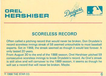 1989 Star Orel Hershiser #6 Orel Hershiser Back