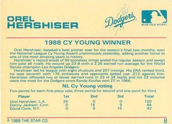 1989 Star Orel Hershiser #8 Orel Hershiser Back