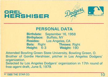 1989 Star Orel Hershiser #10 Orel Hershiser Back