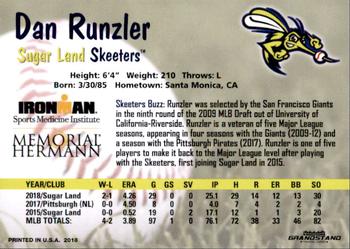 2018 Grandstand Sugar Land Skeeters #NNO Dan Runzler Back
