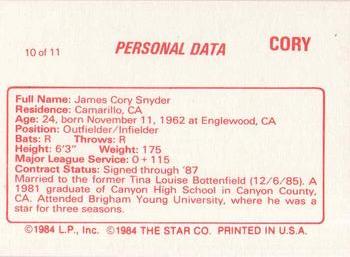 1988 Star Cory Snyder #10 Cory Snyder Back