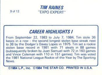 1987 Star Tim Raines - Glossy #9 Tim Raines Back
