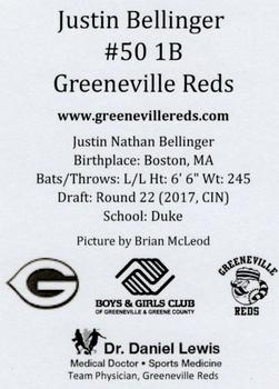 2018 Greeneville Reds #NNO Justin Bellinger Back