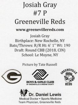 2018 Greeneville Reds #NNO Josiah Gray Back