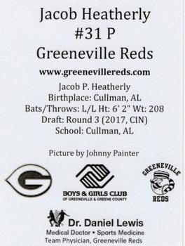 2018 Greeneville Reds #NNO Jacob Heatherly Back