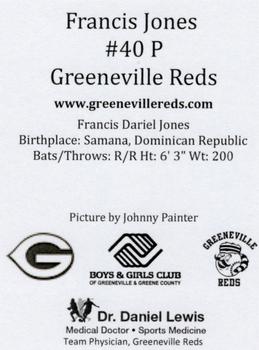 2018 Greeneville Reds #NNO Francis Jones Back