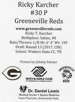 2018 Greeneville Reds #NNO Ricky Karcher Back