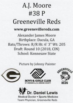 2018 Greeneville Reds #NNO A.J. Moore Back