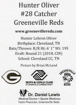 2018 Greeneville Reds #NNO Hunter Oliver Back