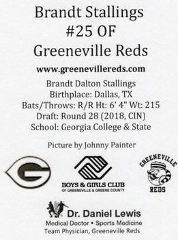 2018 Greeneville Reds #NNO Brandt Stallings Back