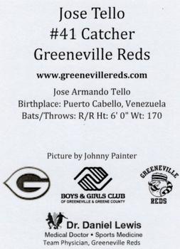 2018 Greeneville Reds #NNO Jose Tello Back