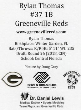 2018 Greeneville Reds #NNO Rylan Thomas Back