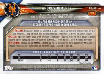 2018 Topps Holiday Bowman #TH-AG Andres Gimenez Back