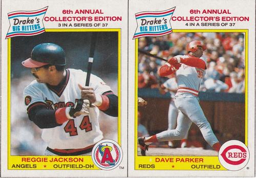 1986 Drake's Big Hitters - Box Panels #3-4 Reggie Jackson / Dave Parker Front