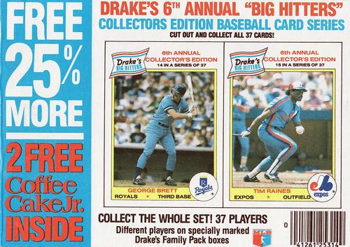 1986 Drake's Big Hitters - Box Panels #14-15 George Brett / Tim Raines Front