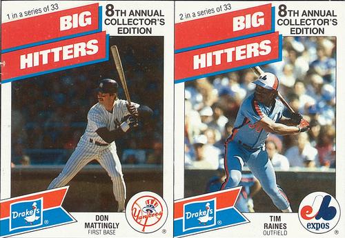 1988 Drake's Big Hitters Super Pitchers - Box Panels #1-2 Don Mattingly / Tim Raines Front
