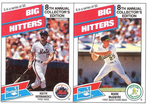 1988 Drake's Big Hitters Super Pitchers - Box Panels #5-6 Keith Hernandez / Mark McGwire Front