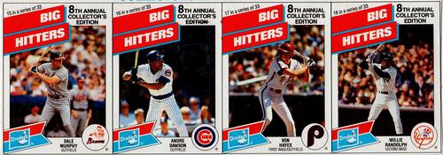 1988 Drake's Big Hitters Super Pitchers - Box Panels #15-18 Dale Murphy / Andre Dawson / Von Hayes / Willie Randolph Front