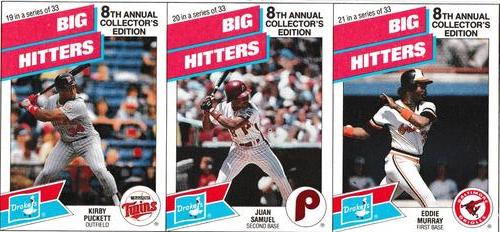 1988 Drake's Big Hitters Super Pitchers - Box Panels #19-21 Kirby Puckett / Juan Samuel / Eddie Murray Front