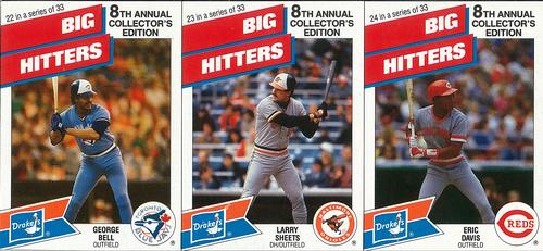 1988 Drake's Big Hitters Super Pitchers - Box Panels #22-24 George Bell / Larry Sheets / Eric Davis Front