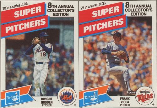 1988 Drake's Big Hitters Super Pitchers - Box Panels #28-29 Dwight Gooden / Frank Viola Front