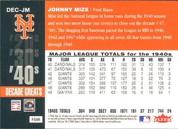 2006 Fleer Greats of the Game - Decade Greats #DEC-JM Johnny Mize Back
