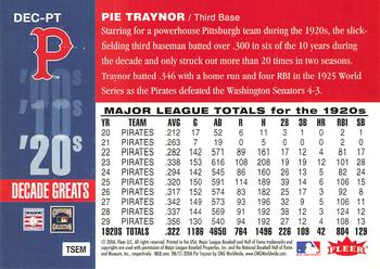 2006 Fleer Greats of the Game - Decade Greats #DEC-PT Pie Traynor Back