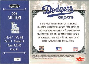2006 Fleer Greats of the Game - Dodgers Greats #LAD-DS Don Sutton Back