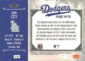 2006 Fleer Greats of the Game - Dodgers Greats #LAD-RC Ron Cey Back