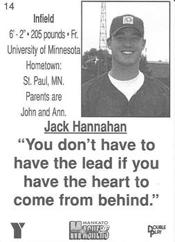1999 Double Play/YMCA Mankato Mashers #14 Jack Hannahan Back