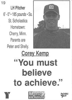1999 Double Play/YMCA Mankato Mashers #19 Corey Kemp Back