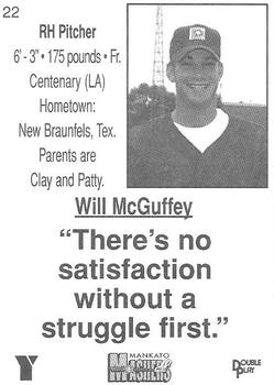 1999 Double Play/YMCA Mankato Mashers #22 Will McGuffey Back